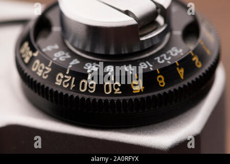 La telecamera ruota di comando close up. retrò vintage. Foto Stock