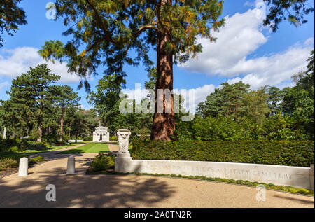 Ingresso alla American cimitero militare nei cimiteri militari a Brookwood cimitero di Pirbright, Woking, Surrey, Inghilterra sudorientale, REGNO UNITO Foto Stock