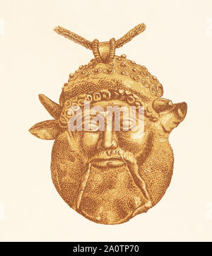 Pendente in oro degli Etruschi. La litografia del XIX secolo. Foto Stock