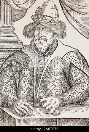 Ritratto di Ivan IV (Ivan il Terribile). La litografia del XIX secolo. Foto Stock