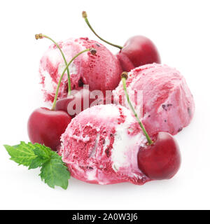 Cherry Ripple Ice Cream isolato su bianco Foto Stock