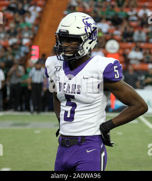 Settembre 21, 2019 - Central Arkansas porta ricevente larga Lujuan Winningham #5 durante il gioco tra le Hawaii Rainbow Warriors e il Central Arkansas porta all'Aloha Stadium di Honolulu, HI - Michael Sullivan/CSM Foto Stock