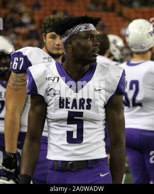 Settembre 21, 2019 - Central Arkansas porta ricevente larga Lujuan Winningham #5 durante il gioco tra le Hawaii Rainbow Warriors e il Central Arkansas porta all'Aloha Stadium di Honolulu, HI - Michael Sullivan/CSM Foto Stock