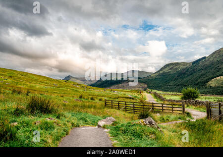 Vista di Achintee. Qui è il punto di partenza per il 'Monte' percorso il più popolare percorso fino Ben Nevis. Foto Stock