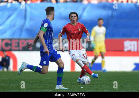 Il 21 settembre 2019, DW Stadium, Wigan, Inghilterra; Sky scommessa campionato di calcio, Wigan Athletic vs Charlton Athletic ; Conor Gallagher (11) di Charlton Athletic in azione durante il gioco Credito: Richard Long/News immagini English Football League immagini sono soggette a licenza DataCo Foto Stock