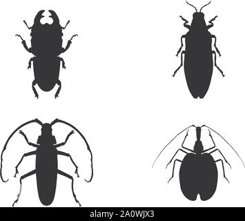 Set di insetto silouettes isolato su bianco. Illustrazione di vettore isolato su bianco Illustrazione Vettoriale