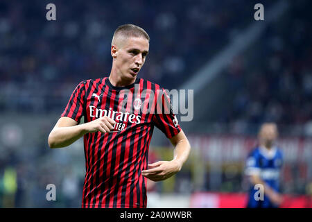 Milano, Italia. 21 settembre 2019. Serie A italiana, Ac Milan vs FC Internazionale. Andrea Conti di AC Milano in azione durante la Serie A nella partita tra AC Milan e FC Internazionale. Foto Stock