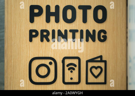Vista ravvicinata di stampa fotografica segno Foto Stock
