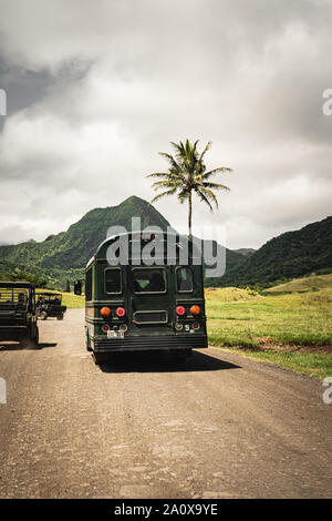 Oahu, Hawaii - 23 agosto 2019: uno splendido scenario la guida di UTV a Kualoa Ranch, Oahu Hawaii. Foto Stock