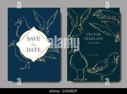Vettore di uccelli del cielo seagull in una fauna selvatica. Bianco e nero inchiostro inciso art. Sfondo di matrimonio scheda bordo decorativo. La ringrazio, rsvp invito eleganti Illustrazione Vettoriale