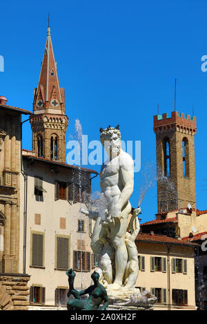 Fontana del Nettuno in Piazza della Signoria, Firenze, Italia Foto Stock