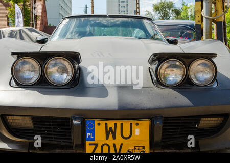WROCLAW, Polonia - 11 agosto 2019: USA auto show, 1970 Chevrolet Corvette, colore nero. Foto Stock
