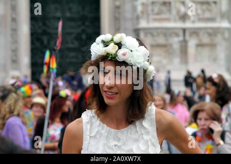 Milano donne fantasia bike bicicletta mostra REALIZZATA DA DONNE PER LE DONNE PER CELEBRARE IL SUO DIRITTO DI UTILIZZARE LE STRADE di libertà e di indipendenza di questo pomeriggio a partite NEL 1630 DA PIAZZA DUOMO (SALMOIRAGO FOTOGRAMMA/fotogramma, Milano - 2019-09-22) p.s. la foto e' utilizzabile nel rispetto del contesto in cui e' stata scattata, e senza intento diffamatorio del decoro delle persone rappresentate Foto Stock