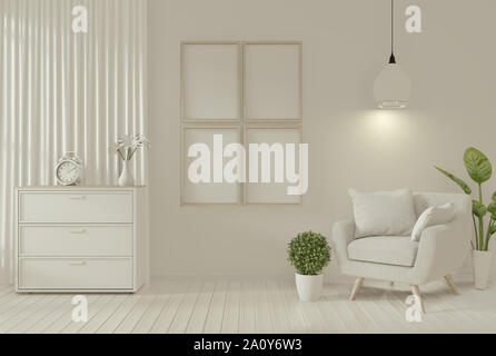 Interior mock up del fotogramma poster e poltrona in soggiorno mock up del design. Il rendering 3D. Foto Stock