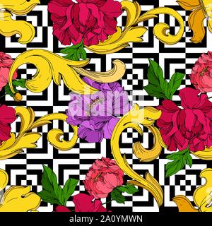 Vettore monogramma dorato ornamenti floreali. Il barocco elementi isolati. Bianco e nero inchiostro inciso art. Perfetta configurazione di sfondo. Tessuto wallpa Illustrazione Vettoriale