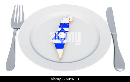 Cucina israeliana concetto. Piastra con mappa di Israele. Il rendering 3D Foto Stock