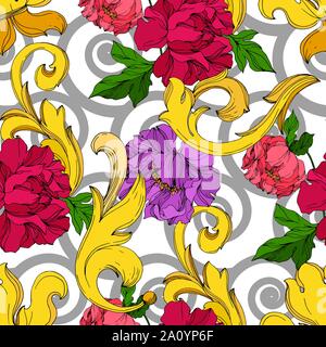 Vettore monogramma dorato ornamenti floreali. Il barocco elementi isolati. Bianco e nero inchiostro inciso art. Perfetta configurazione di sfondo. Tessuto wallpa Illustrazione Vettoriale