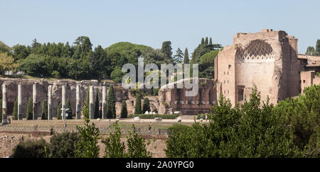 Tempio di Venere e Roma vicino Colosseo come visto dalla Via Nicola Salvi, Roma, Italia Foto Stock