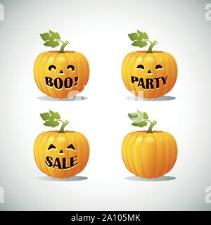 Raccolta di diverse Zucche di Halloween per il vostro lavoro creativo. Illustrazione Vettoriale. Illustrazione Vettoriale