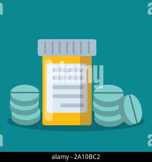 Pillole di tablet con il flacone di farmaco illustrazione vettoriale Illustrazione Vettoriale