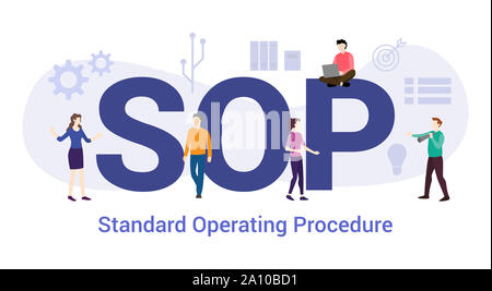 Sop procedura operativa standard concetto con grande parola o il testo e il team di persone con un moderno stile piatto - illustrazione vettoriale Foto Stock
