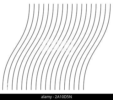 Abstract ondulate, sventolando (zigzag) linee elemento. Linee verticali, strisce con billowy, ondeggiano effetto di distorsione. Curva, scarabocchio strisce parallele. Dispositivo Osci Illustrazione Vettoriale