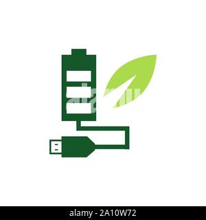 Eco natura foglia e vettore di batteria logo design modello di illustrazioni Illustrazione Vettoriale