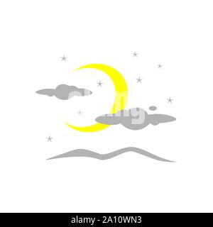 Cielo notturno con stelle e luna design vettoriali in sfondo bianco Illustrazione Vettoriale