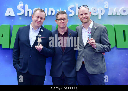 Richard Phelan, Paolo Kewley e beker frequentare il Shaun la pecora filmato: Farmageddon, di ODEON LUXE il 22 settembre 2019, Londra, Regno Unito. Credito: Picture Capital/Alamy Live News Foto Stock