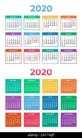 Calendario per il 2020 su sfondo bianco Illustrazione Vettoriale