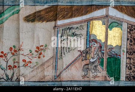 Il racconto del passero che divenne un monaco buddista, illustrata handscroll, colore su carta, di Muromachi Azuchi Momoyama periodo, del XVI secolo Foto Stock