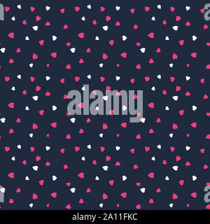 Pink & White cuore Seamless pattern vettore. Sfondo blu scuro. Perfetto per tessuto,sfondi sfondo,,banner,imballaggio,sfondi e dono orditi. Foto Stock