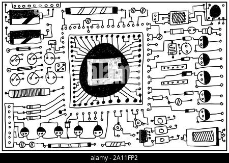 Scheda a circuito stampato, disegnato a mano. Foto Stock