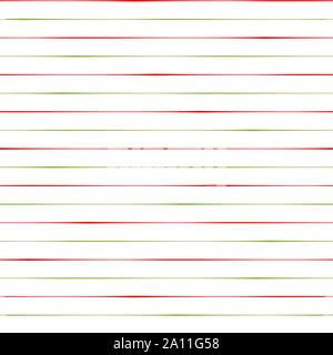 Sottile irregolare disegnati a mano di colore rosso e verde a righe. Senza saldatura orizzontale vettore geometrico pattern su sfondo bianco. Grande per Natale, inverno Illustrazione Vettoriale