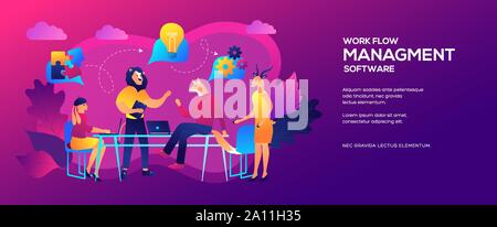 Modello di intestazione con copia spazio. Il team di Business idea di brainstorming e lampadina. Lavorare per la collaborazione dei team di illustrazione. Cooperazione aziendale banner a piè di pagina. I colleghi di reciproca assistenza concetto. Illustrazione Vettoriale