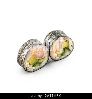 Maki Sushi diversi tipi isolati su sfondo bianco Foto Stock