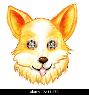 Creata digitalmente ritratto di un simpatico corgi illustrazione. Foto Stock