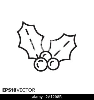 Holly foglie e bacche icona linea. Simbolo di contorno delle vacanze di Natale e la festa di decorazione. Ornamento stagionale appartamento illustrazione vettoriale. Illustrazione Vettoriale