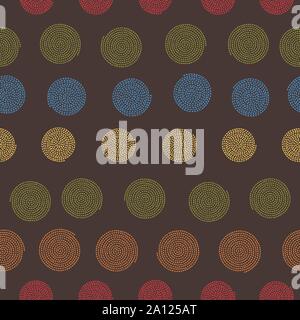 Spirale multicolore seamless pattern sfondo in una terra tavolozza di colori. Illustrazione Vettoriale