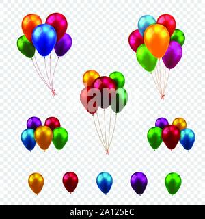 3D i grappoli e gruppi di colorata lucida e palloncini lordo battenti da gas elio, per party, felice e celebrare il concetto di decorazione su sfondo bianco Illustrazione Vettoriale