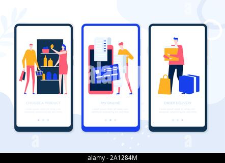 Shopping Online - set di vettore di pagine web Illustrazione Vettoriale