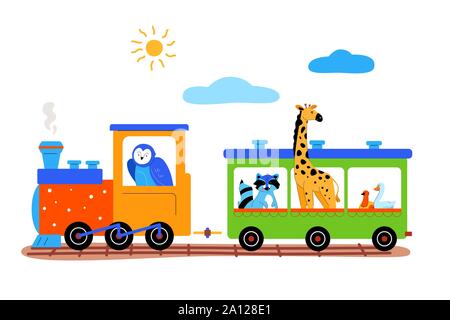 Simpatici animali su un treno piatta illustrazione vettoriale Illustrazione Vettoriale