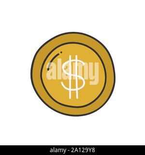 Dollar coin thin line icona isolato su bianco. Illustrazione Vettoriale Illustrazione Vettoriale