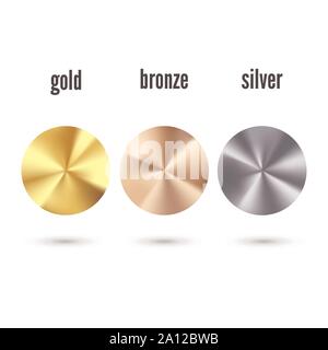 Argento oro e bronzo gradiente radiale set. Realistica la lamina metallica. Raccolta di bronzo lucente e argenteo disegno oro. Illustrazione Vettoriale Illustrazione Vettoriale