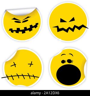 Set di Halloween etichette gialle con vari sorrisi Illustrazione Vettoriale