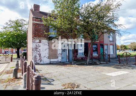 Abbandonata e intavolato case nel centro di Middlesbrough,l'Inghilterra,UK Foto Stock