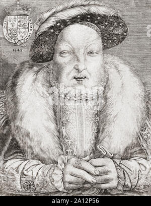 Il re Enrico VIII d'Inghilterra in età avanzata. Dopo una incisione da Cornelis Massijs. Il re Enrico VIII d'Inghilterra, 1491 - 1547. Foto Stock