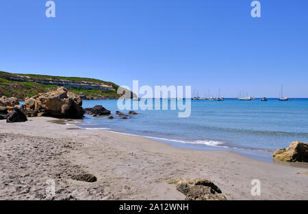 Capo San Marco Beach, spiaggia sarda nell istmo di San Giovanni Sinis, Cabras, Oristano, Sardegna, Italia Foto Stock