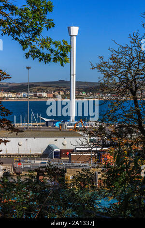 Jurassic Skyline tower o sealife sky tower presto per essere demolita,località balneare e città di Weymouth, south coast, England, Regno Unito, GB Foto Stock