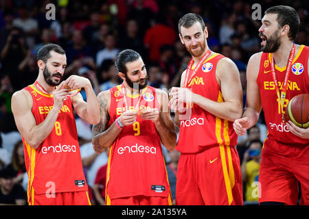 Pau Ribas, Ricky Rubio, Victor Claver, Marc Gasol (Spagna): basket FIBA Campione del Mondo, la Cina 2019 Foto Stock